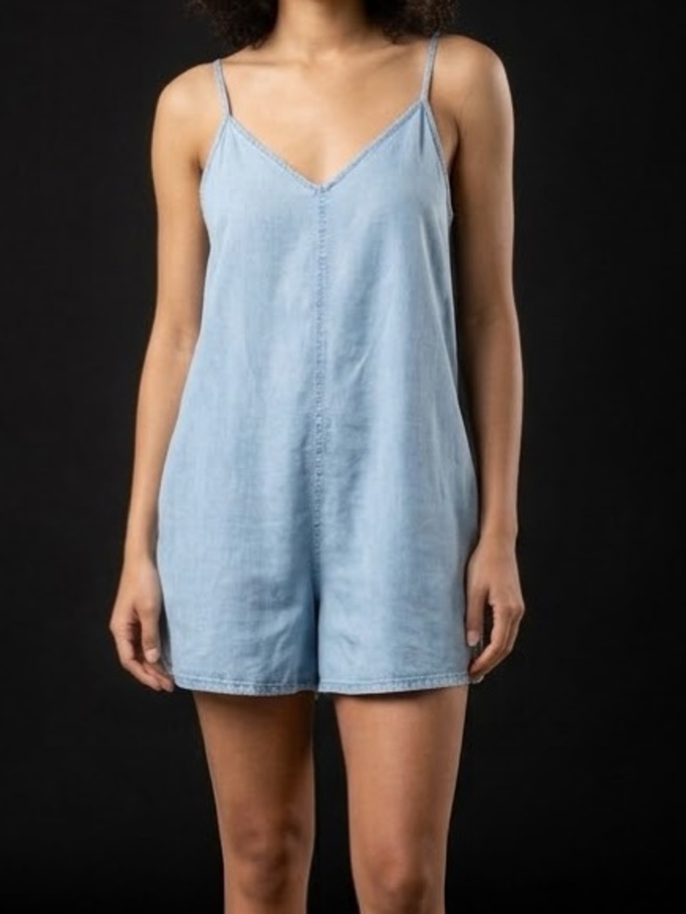 Bershka Light Blue Denim-Look Romper Cami